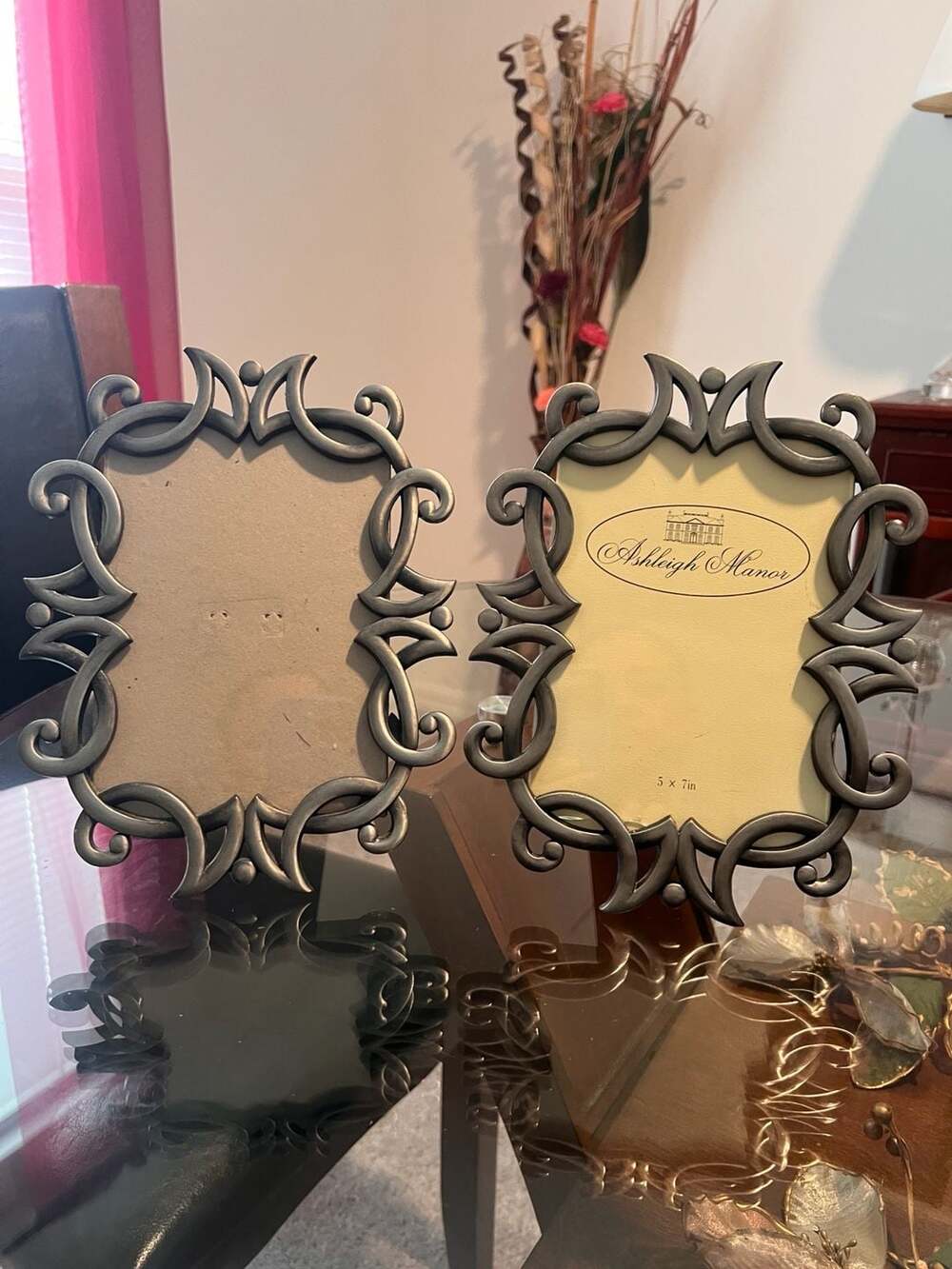 2 Ashleigh Manor Ornate Silver Tone Metal Picture Frames 5x7